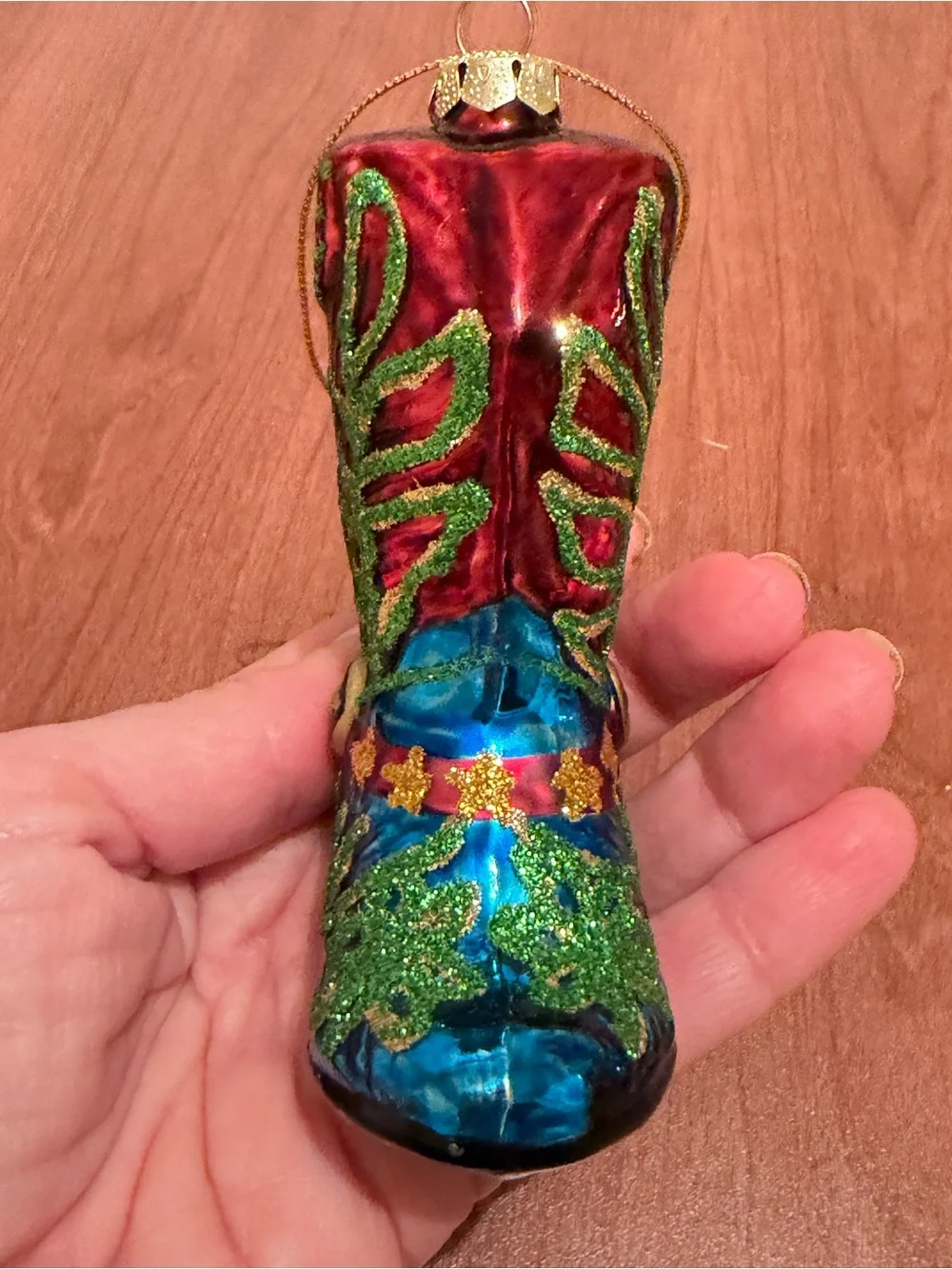 Colorful Glass Western Boot Christmas Ornament